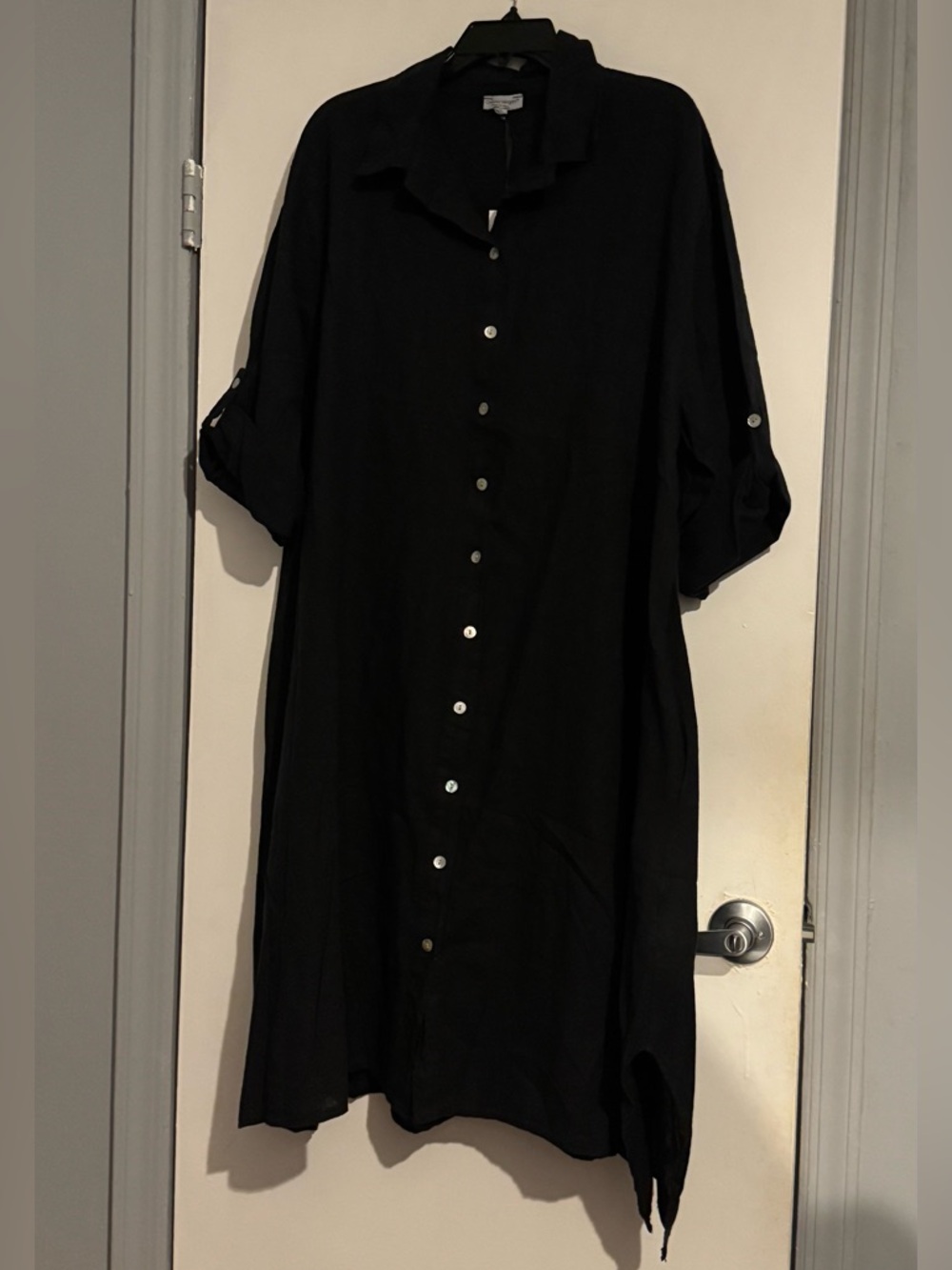 Cristina Vergani 2X NWT Black Linen Button Front Dress Made in Italy Euro Summer
